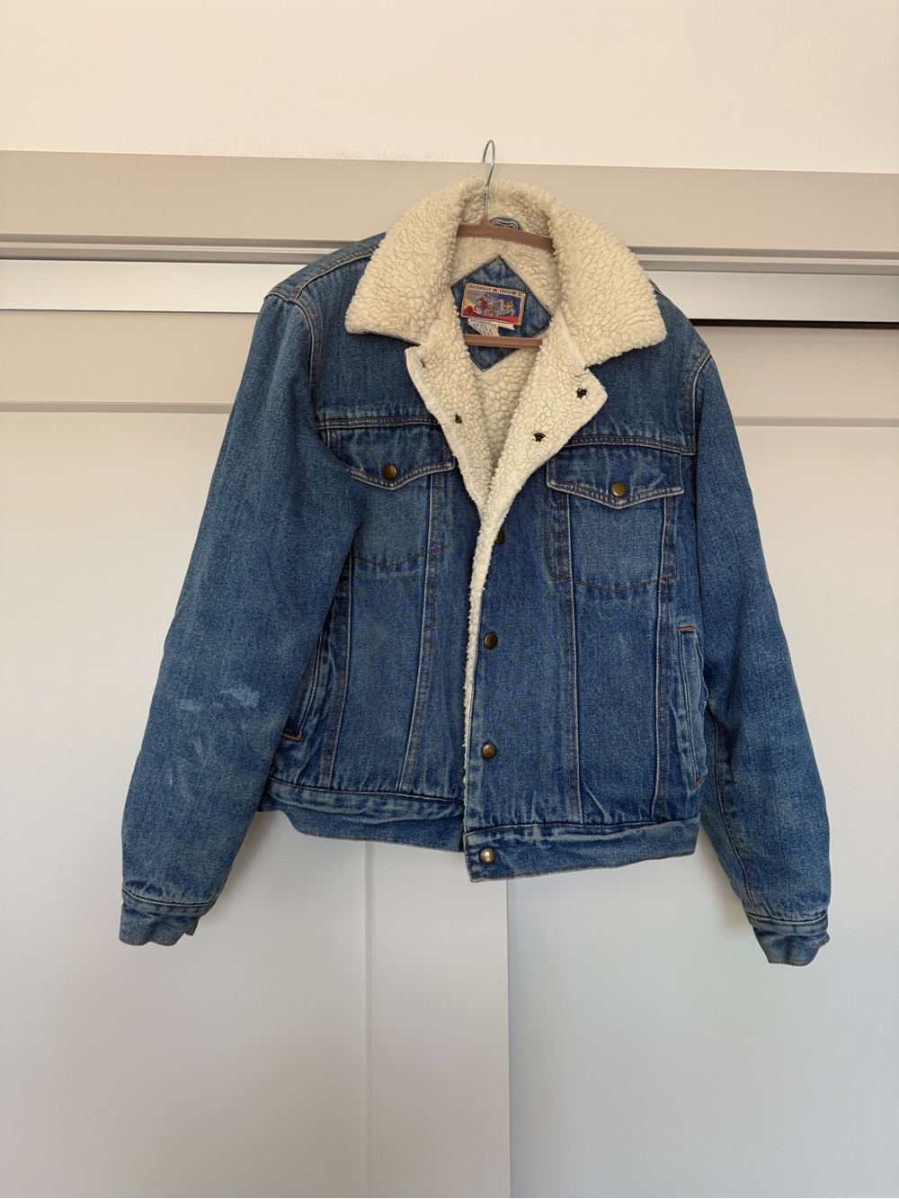 Diamond Double Vintage Sherpa-Lined Denim Jacket in Blue
